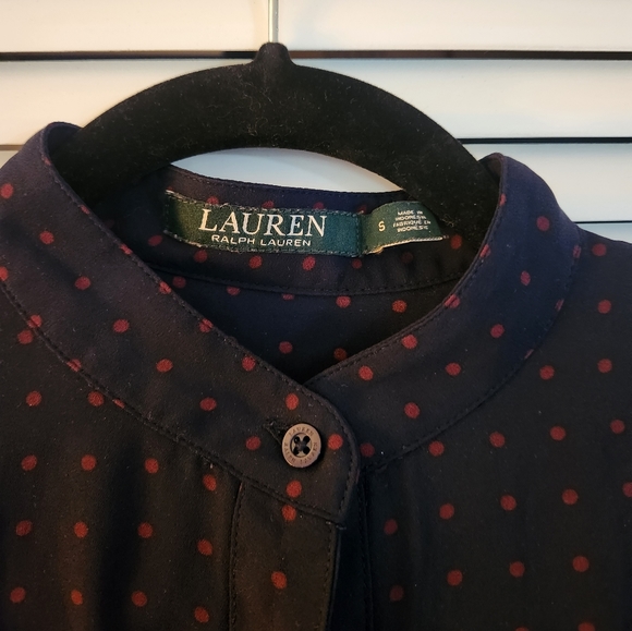 Ralph Lauren navy blue polka-dot blouse size small - Picture 2 of 3